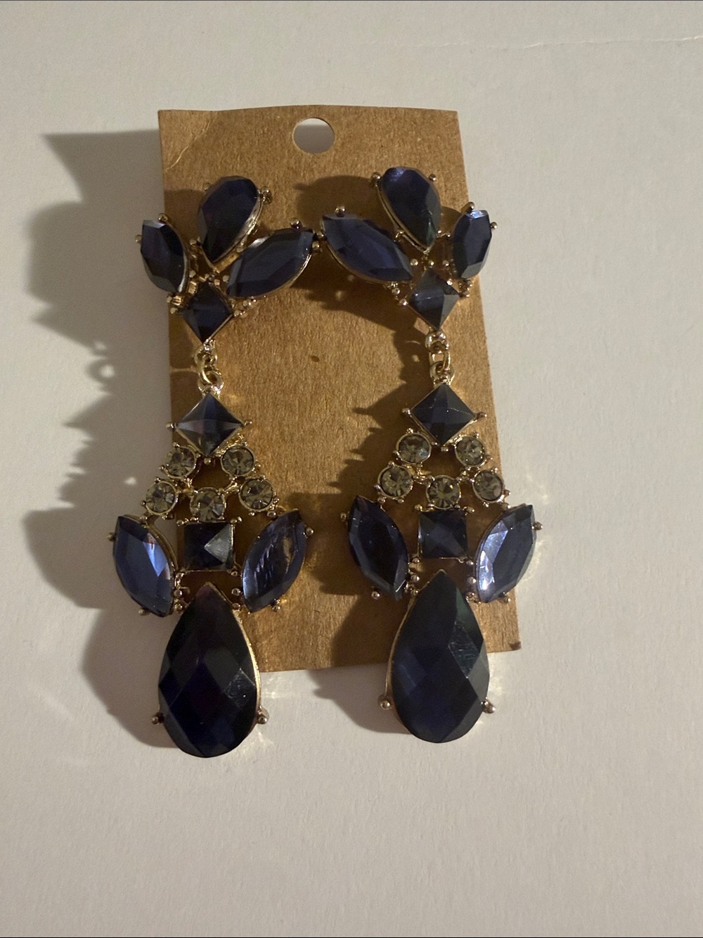 Gold-Tone Navy Blue Teardrop Chandelier Earrings